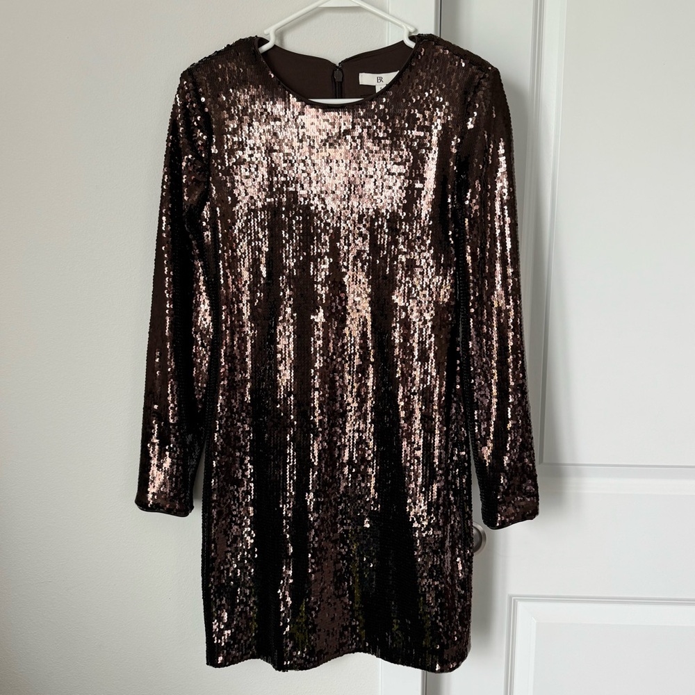 NWT Banana Republic Stretch Sequin Mini Dress Size Small Brown Party Fall Glam - Picture 3 of 16